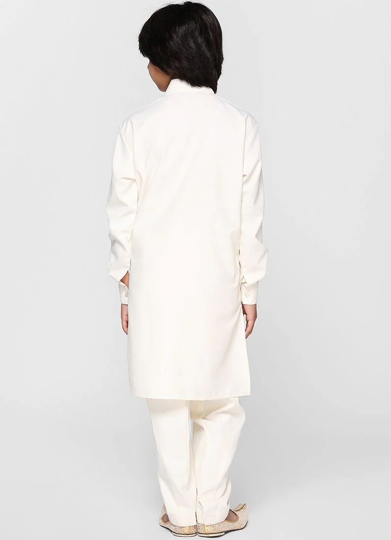 Boys Beige Collar Kurta Salwar Set - Image 3